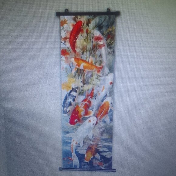 Contemporary scroll painting, framed, modern Koi fish canvas wall art - Picture 3 of 3